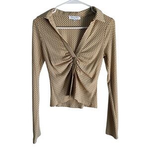 Emory Park Collared Gingham Long Sleeve V Neck Crop Top Size Small NWOT